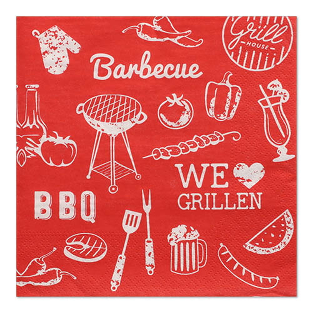 Papstar Servietten, 3-lagig 1/4-Falz 33 cm x 33 cm "BBQ Love"
