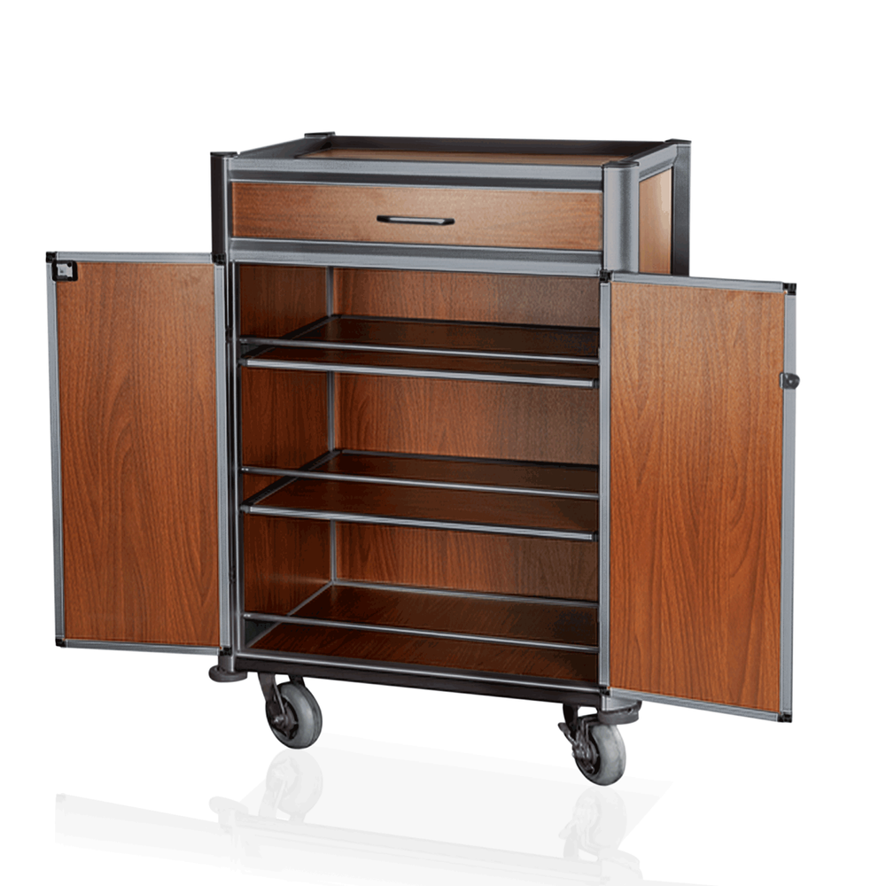 WAS Minibar Servicetrolley, 85 x 60 x 135 cm, Holzoptik, dunkle Kanten, Aluminiu