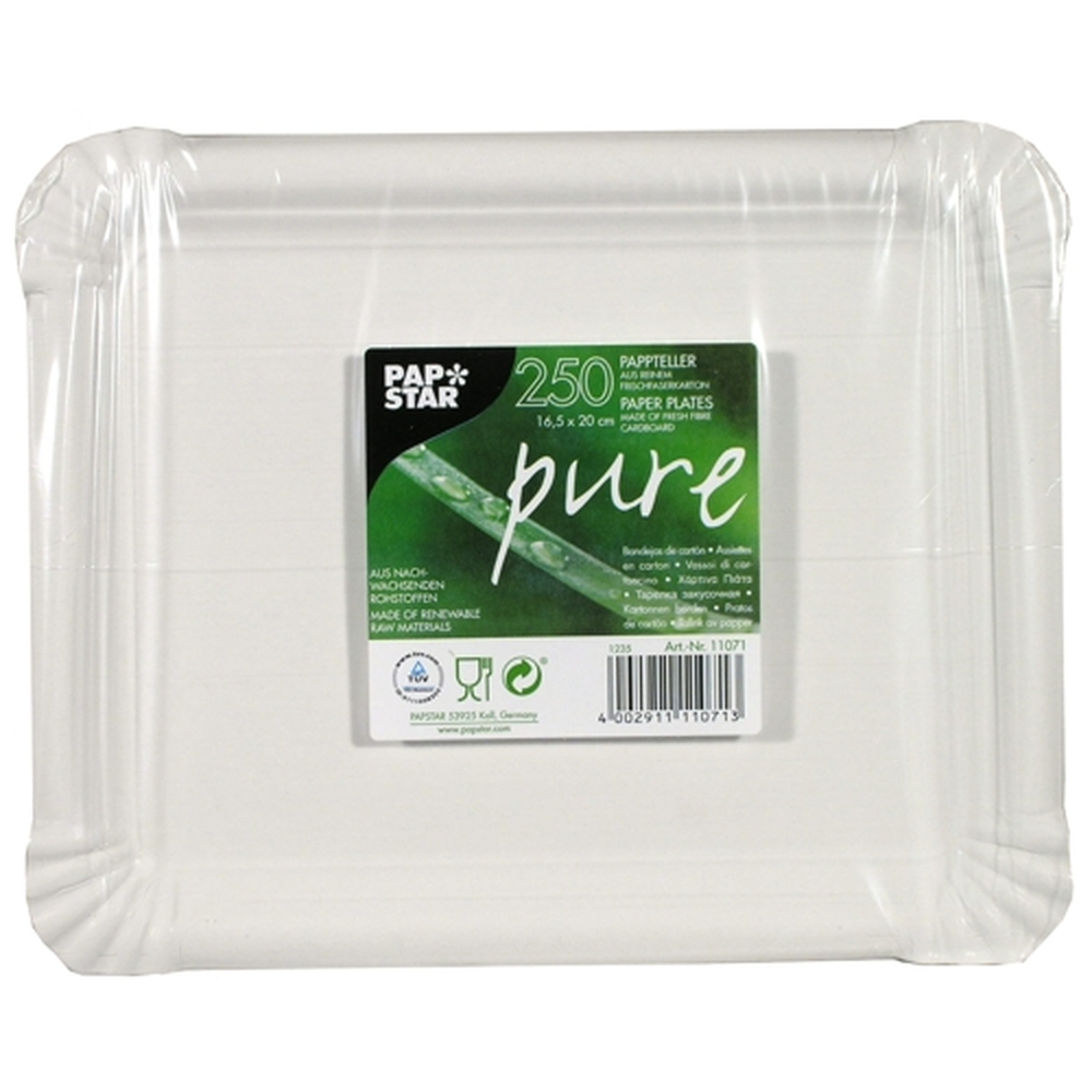 Papstar Teller, Pappe "pure" eckig 16,5 cm x 20 cm weiss