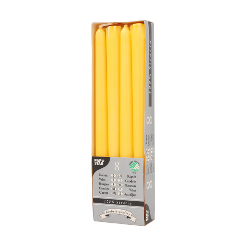 Papstar Leuchterkerzen Ø 2,2 cm · 25 cm gelb aus 100 % Stearin