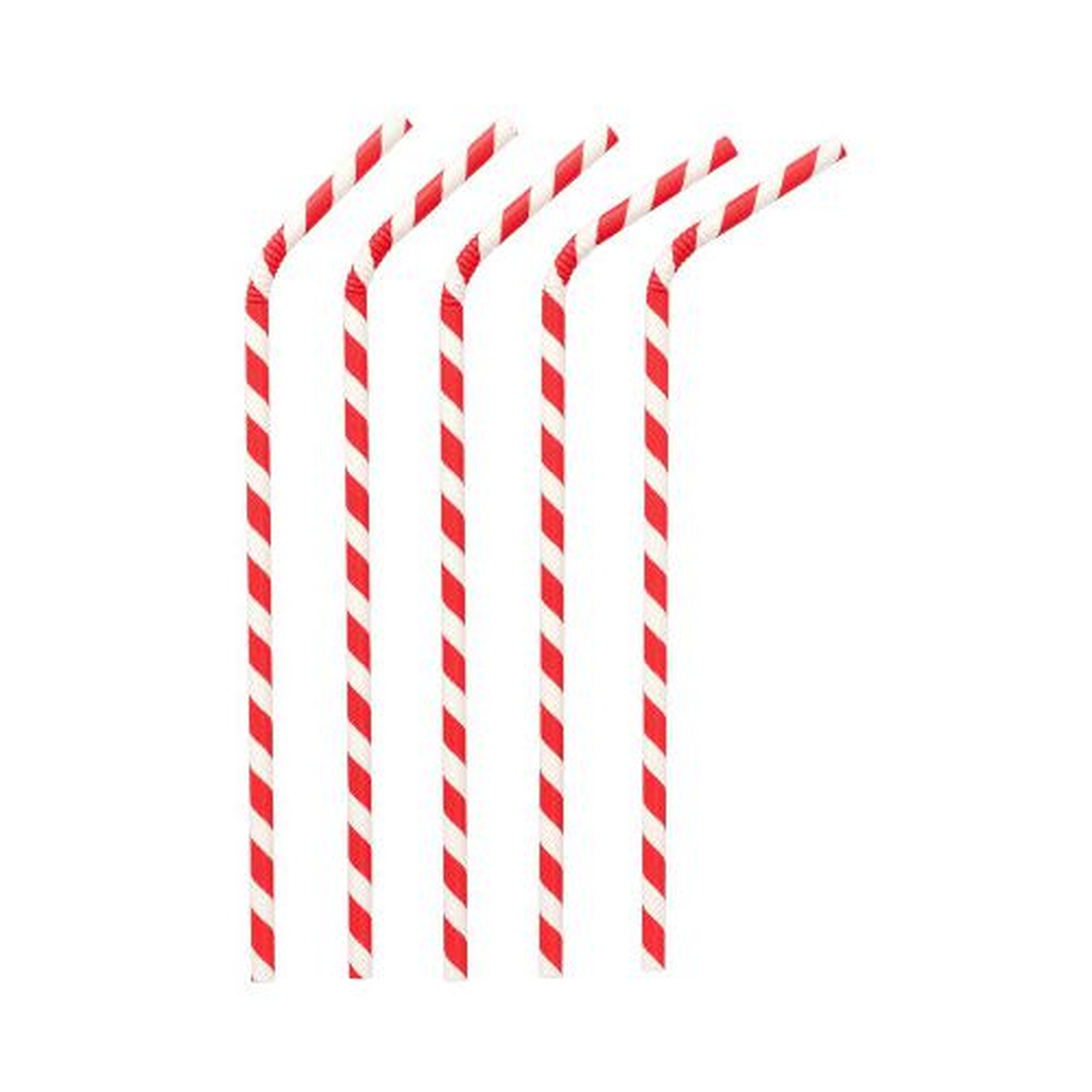 Papstar Trinkhalme Papier Ø 6 mm · 22 cm rot/weiss "Stripes" flexibel
