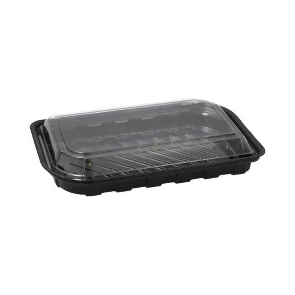 PAPSTAR Sushi-Schalen R-PET rechteckig 21 cm x 13 cm x 4,3 cm schwarz mit tra
