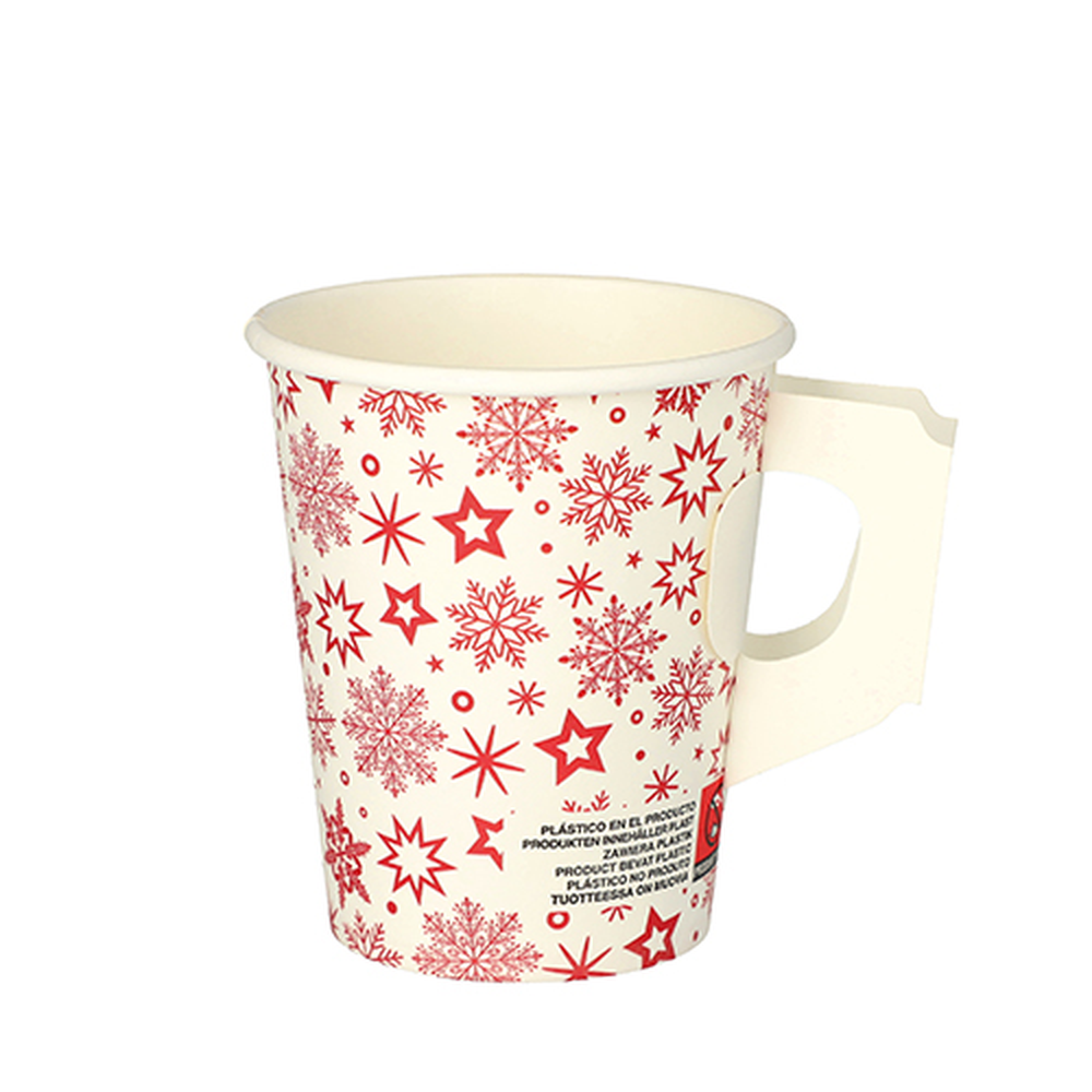 Papstar Trinkbecher mit Henkel, Pappe 0,2 l Ø 8 cm · 9,3 cm "Snöflinga"