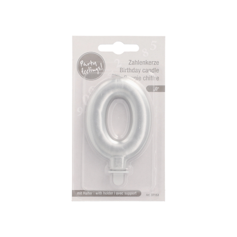 Papstar Zahlenkerze mit Halter 7 cm silber "0"