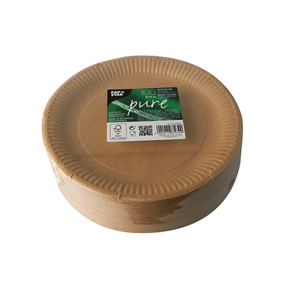 Papstar Teller, Pappe "pure" rund Ø 23 cm braun