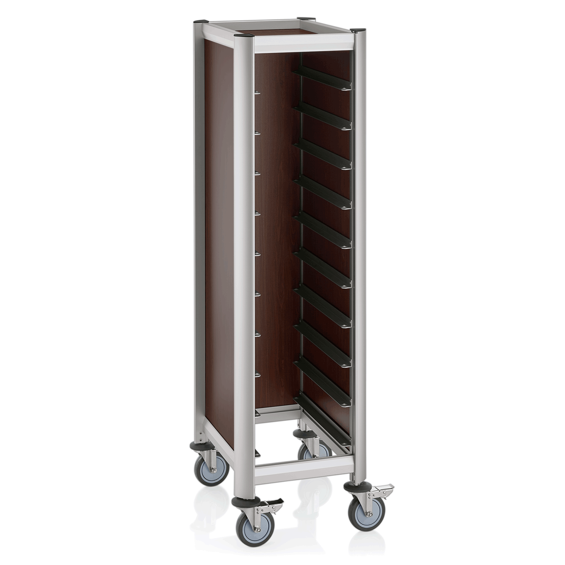 WAS Tablettwagen SINGLE GN 1/1 MENSA, für 10 Tabletts, braun, 60,5 x 44,5 x 165 