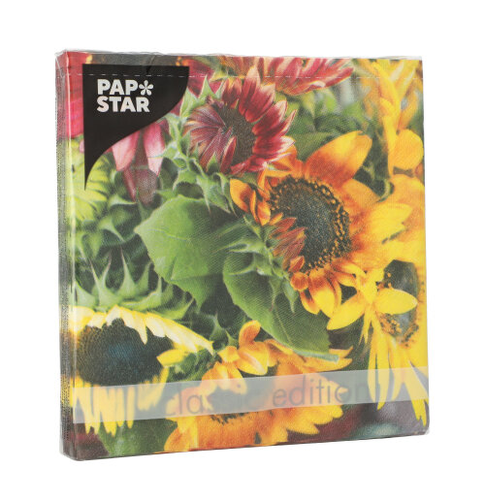 Papstar Servietten, 3-lagig 1/4-Falz 33 cm x 33 cm "Sunflower Bouquet"