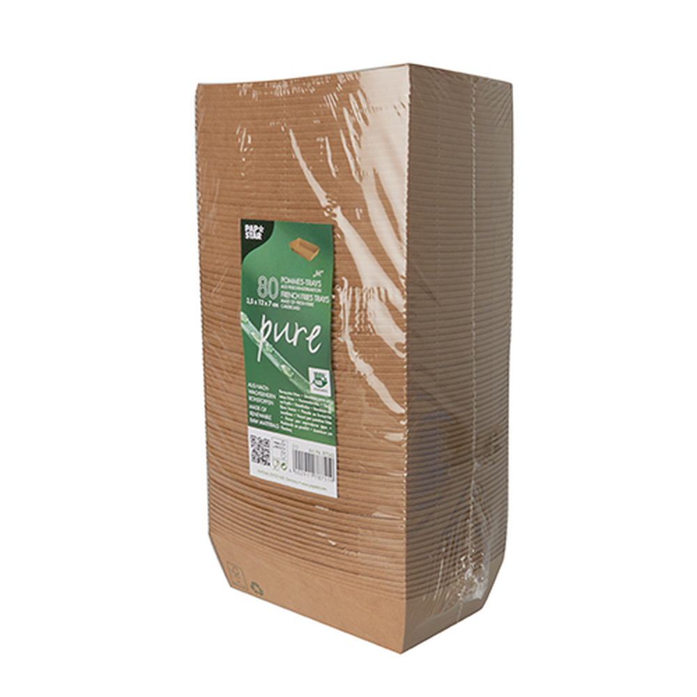 Papstar Snacktrays, Pappe "pure" 3,5 cm x 7 cm x 12 cm braun "100% Fair" mittel