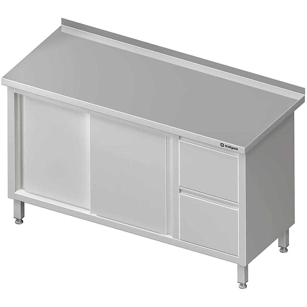 Stalgast Arbeitsschrank mit Schiebetüren, 1500x600x850 mm, mit 2er Schubladenblo