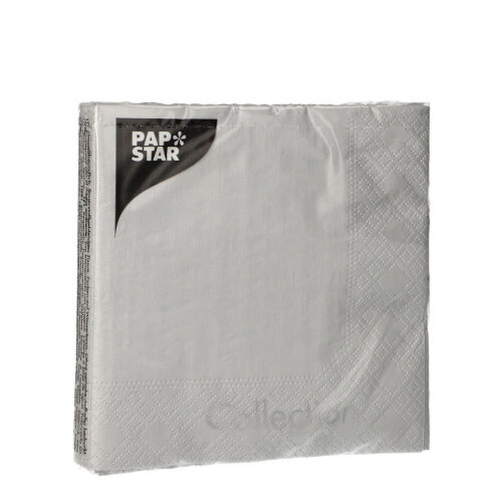 Papstar Servietten, 3-lagig 1/4-Falz 25 cm x 25 cm silber