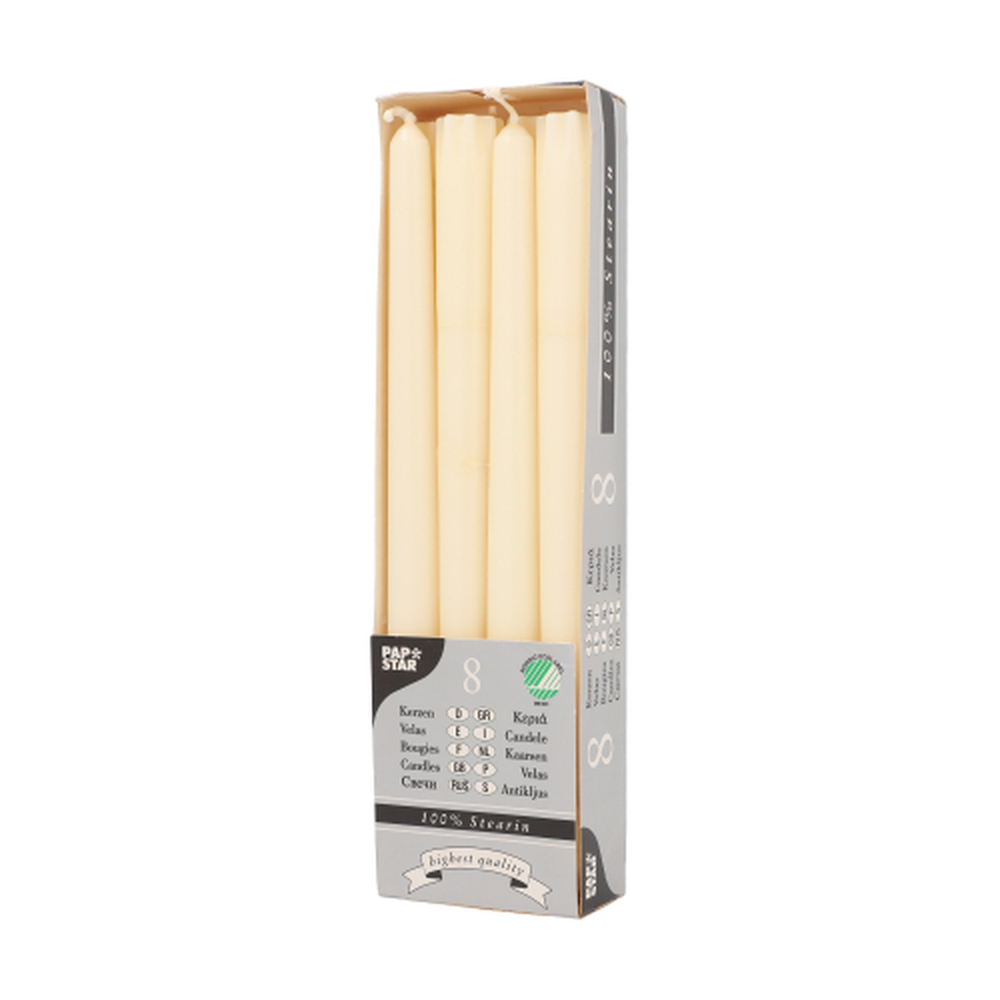 Papstar Leuchterkerzen Ø 2,2 cm · 25 cm creme aus 100 % Stearin