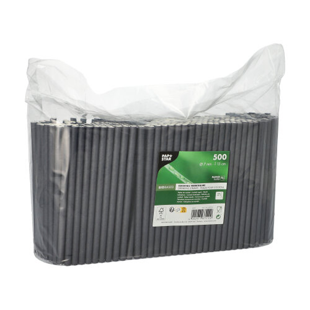 Papstar Cocktail Trinkhalme, Papier Ø 7 mm · 15 cm schwarz