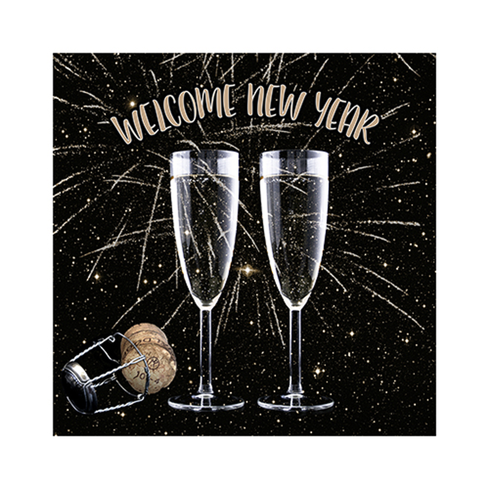 Papstar Servietten, 3-lagig 1/4-Falz 25 cm x 25 cm "Welcome New Year"