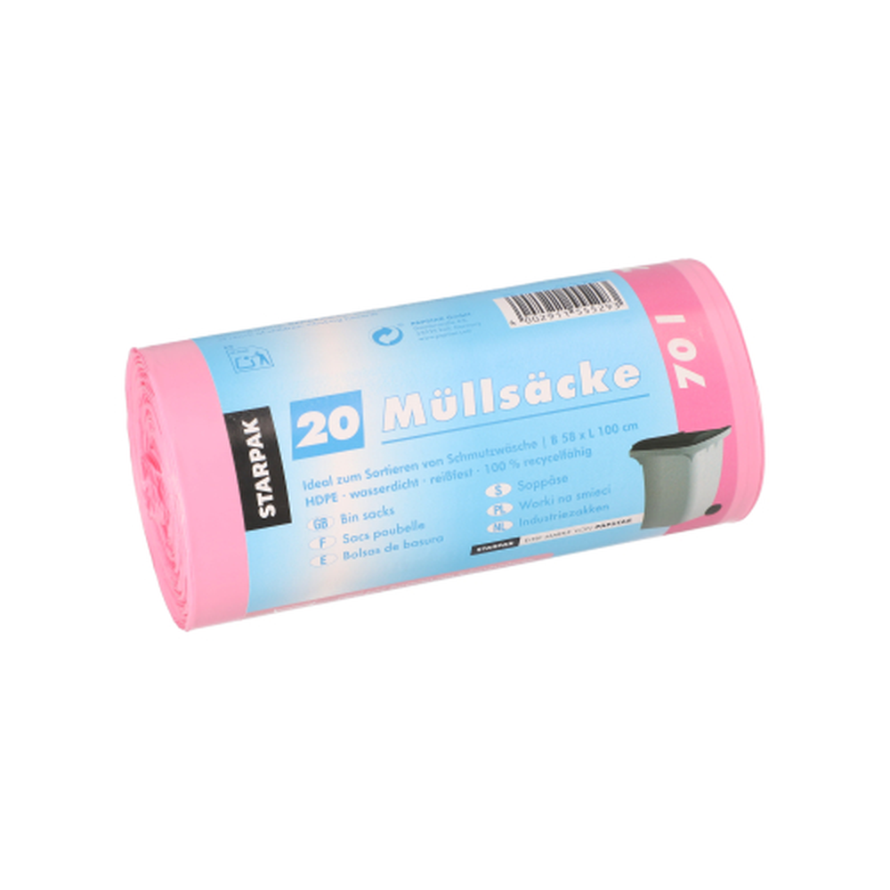 Papstar Müllsäcke, HDPE 70 l 100 cm x 58 cm pink