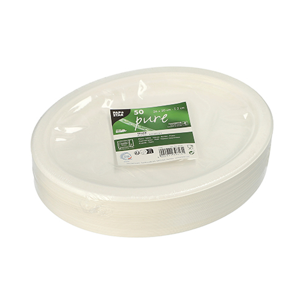 Papstar Teller, Zuckerrohr "pure" oval 26 cm x 20 cm x 2 cm weiss