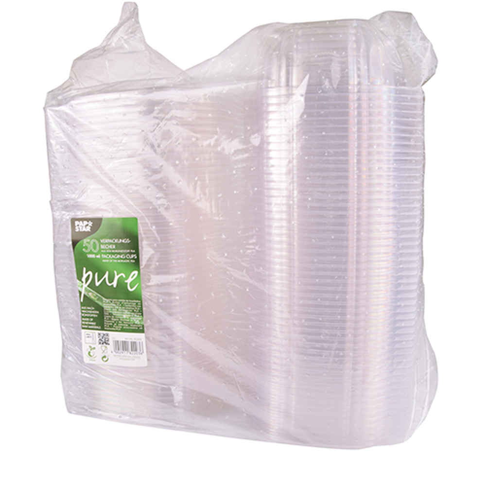 PAPSTAR Feinkost- und Salatschalen mit Klappdeckeln, PLA pure 1 l 7,6 cm x 