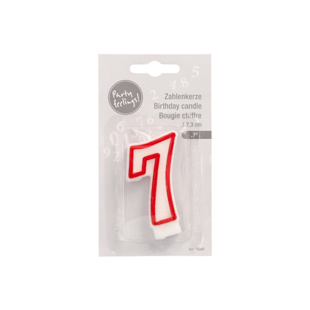 Papstar Zahlenkerze 7,3 cm weiss "7" mit rotem Rand