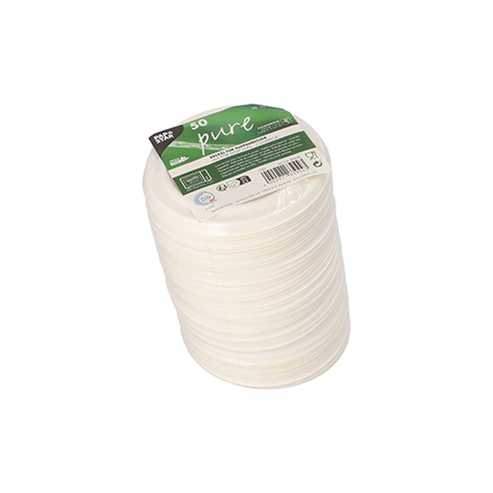 Papstar Deckel für Suppenbecher, Zuckerrohr "pure" rund Ø 10 cm weiss