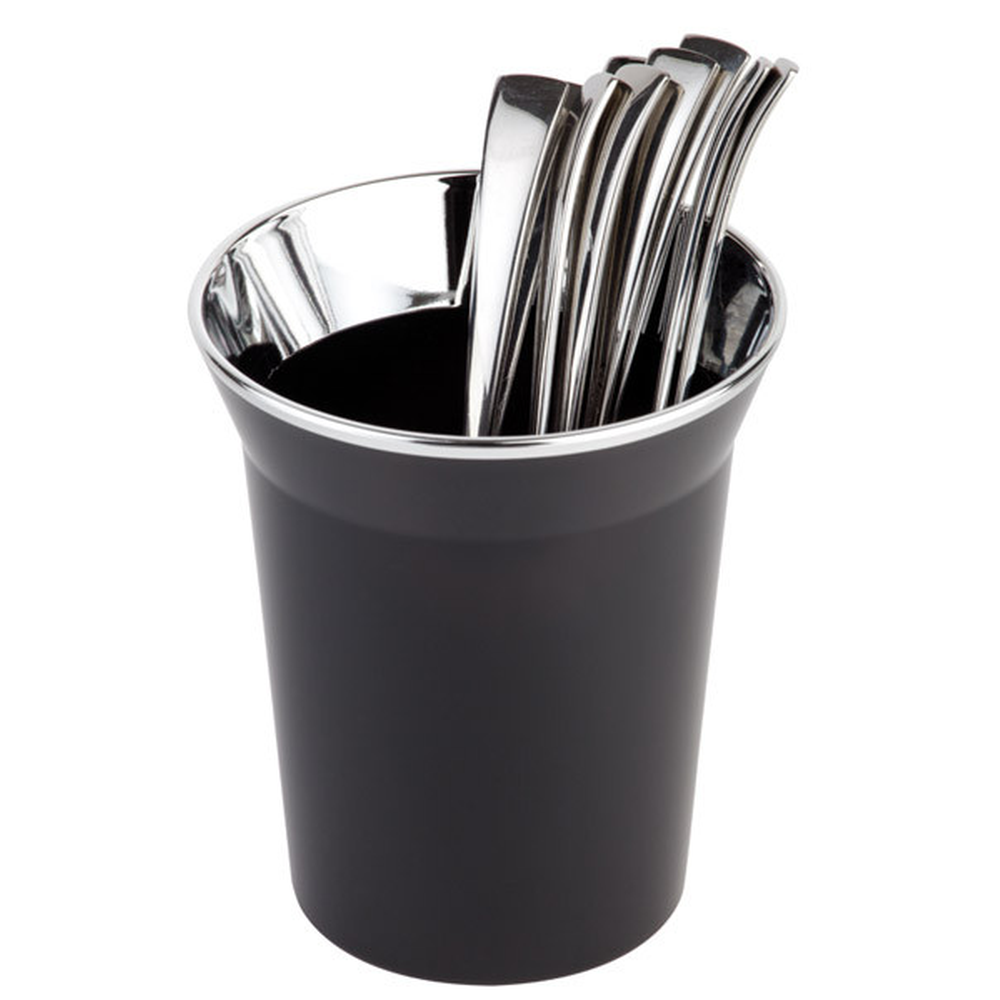 APS Tischreste- / Besteckbehälter Ø 13 cm, H: 15 cm schwarz,mit verchromten Rand