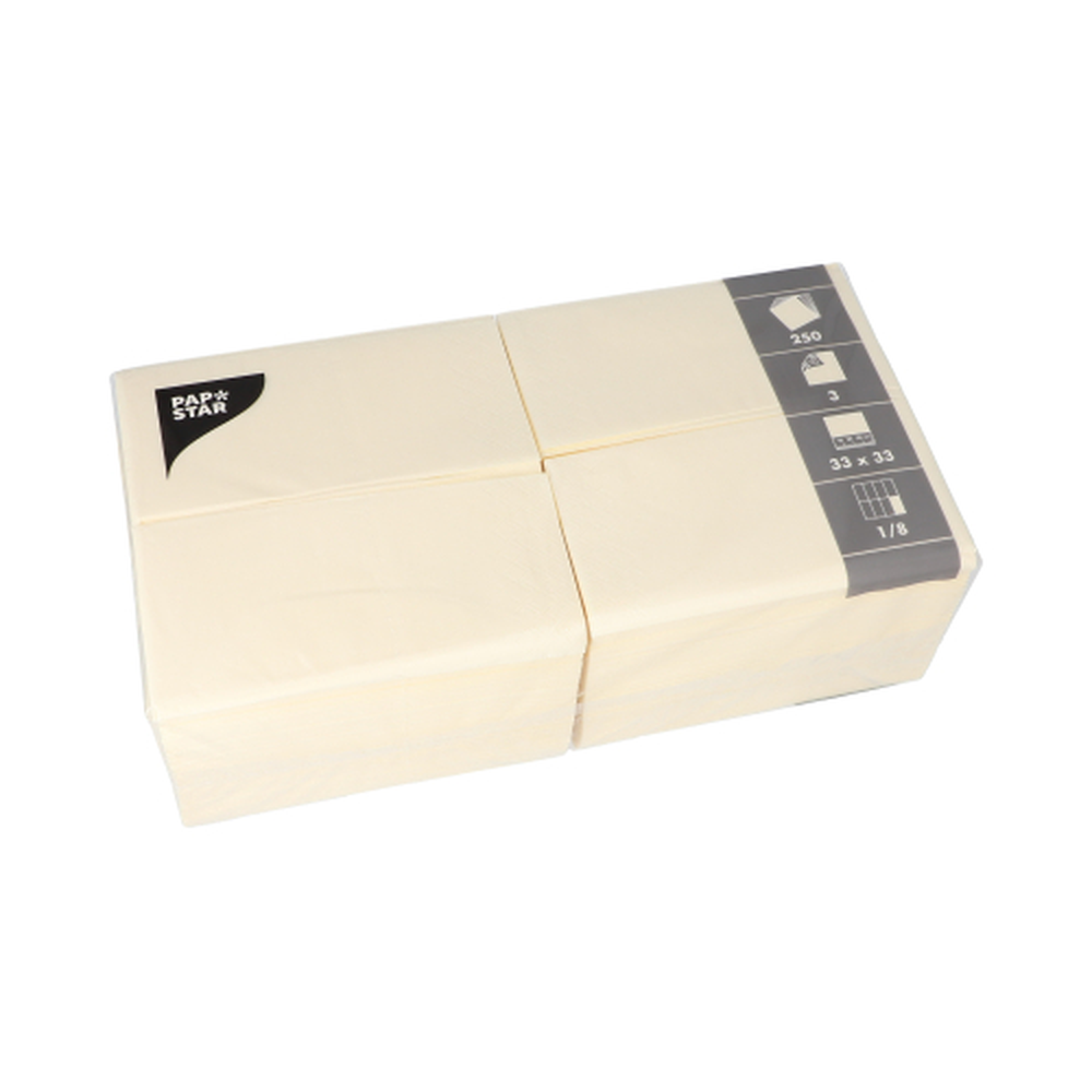 Papstar Servietten, 3-lagig 1/8-Falz 33 cm x 33 cm creme