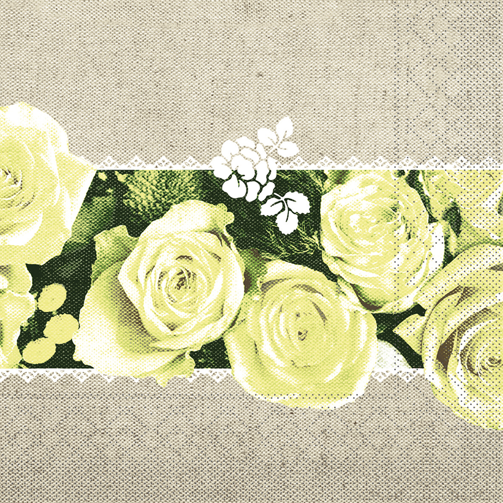 Mank Serviette Lovely Roses gelb 40 x 40 cm 1/4 Falz