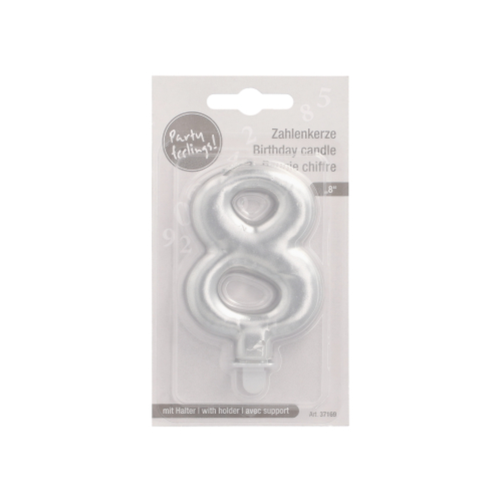 Papstar Zahlenkerze mit Halter 7 cm silber "8"