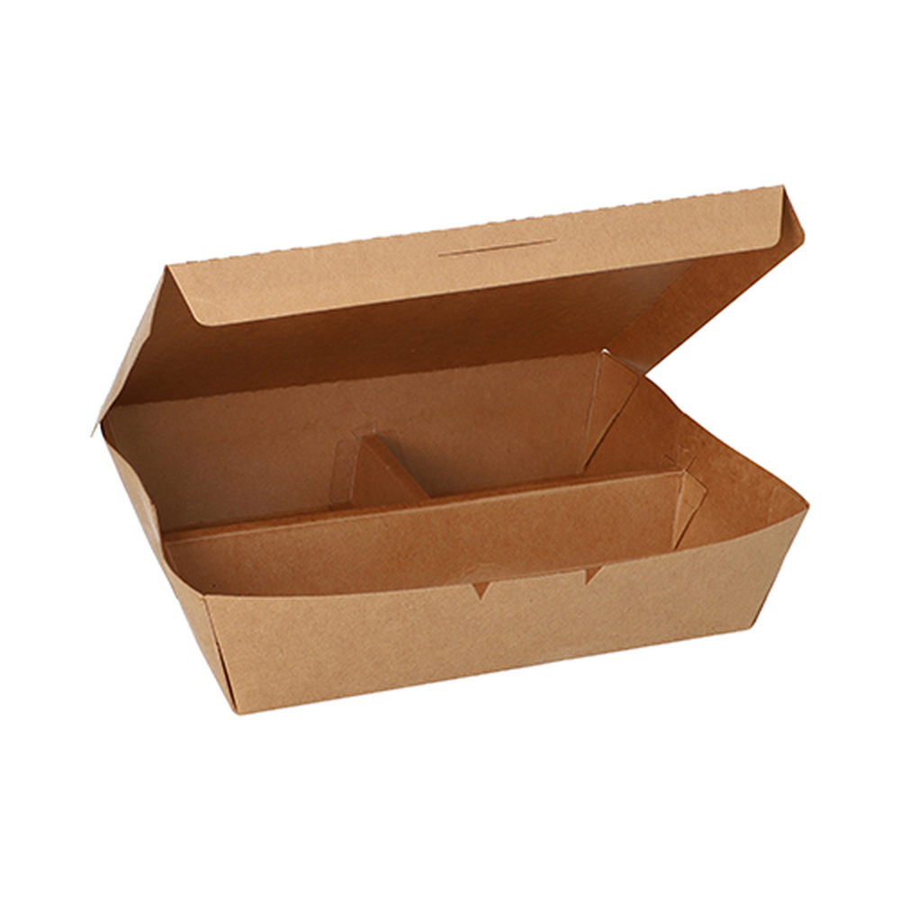 Papstar Lunchboxen, Pappe 3-geteilt 600 ml 5 cm x 14,8 cm x 18,3 cm braun