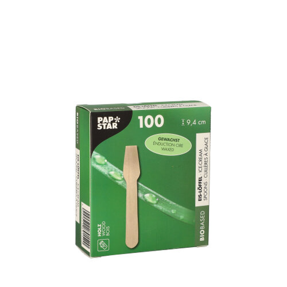 Papstar Eislöffel Holz, gewachst 9,4 cm