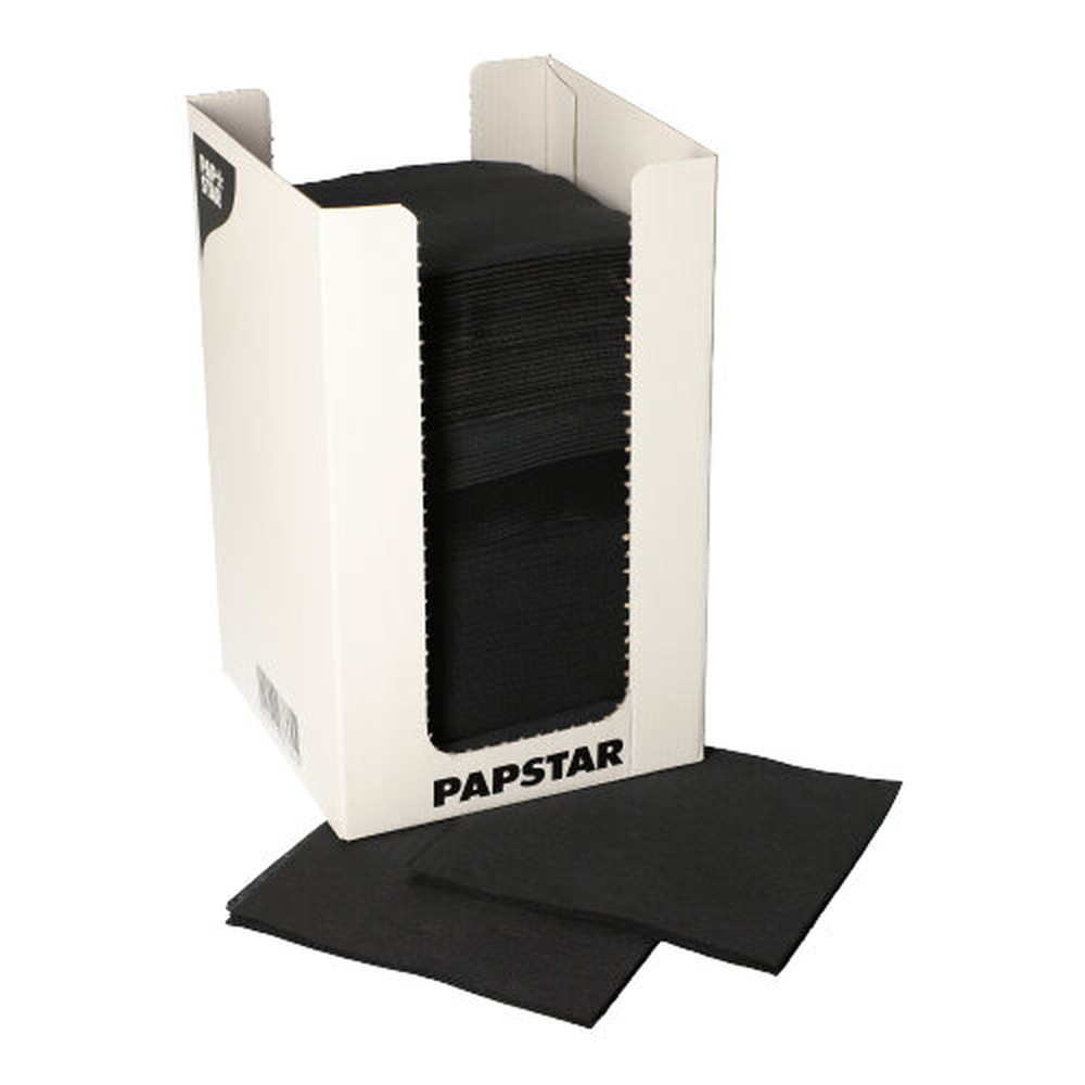 Papstar Servietten, 2-lagig "PUNTO" 1/4-Falz 20 cm x 20 cm schwarz in Spenderbox