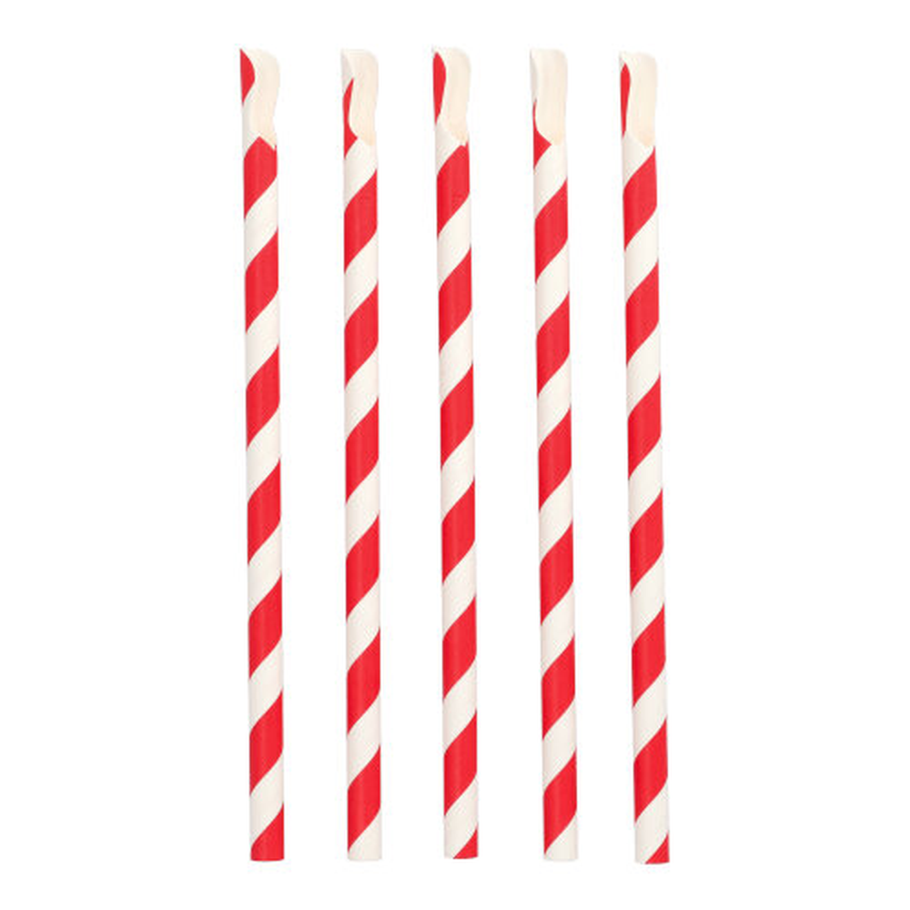 Papstar Trinkhalme mit Löffel Papier Ø 10 mm · 23 cm rot/weiss "Stripes"