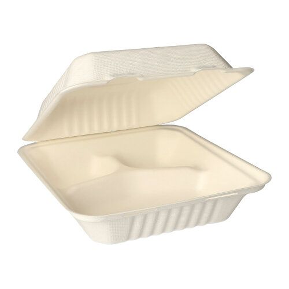 Papstar Menüboxen, Zuckerrohr "pure" 3-geteilt 7,7 cm x 20 cm x 22 cm weiss