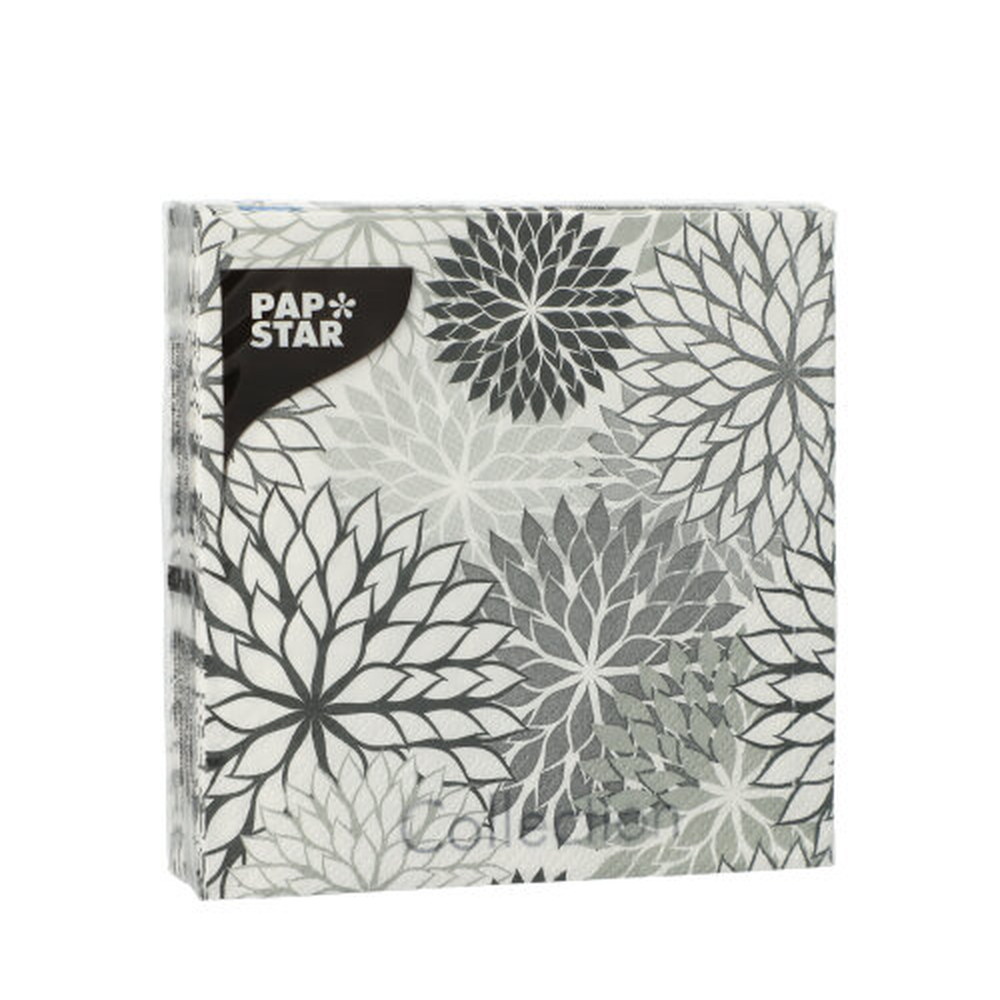 Papstar Servietten, 3-lagig 1/4-Falz 25 cm x 25 cm grau "Floralies"