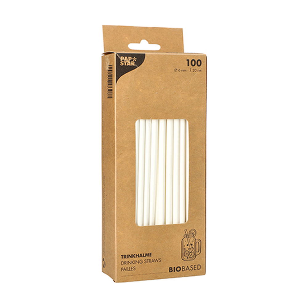 Papstar Trinkhalme, Papier Ø 6 mm · 20 cm weiss
