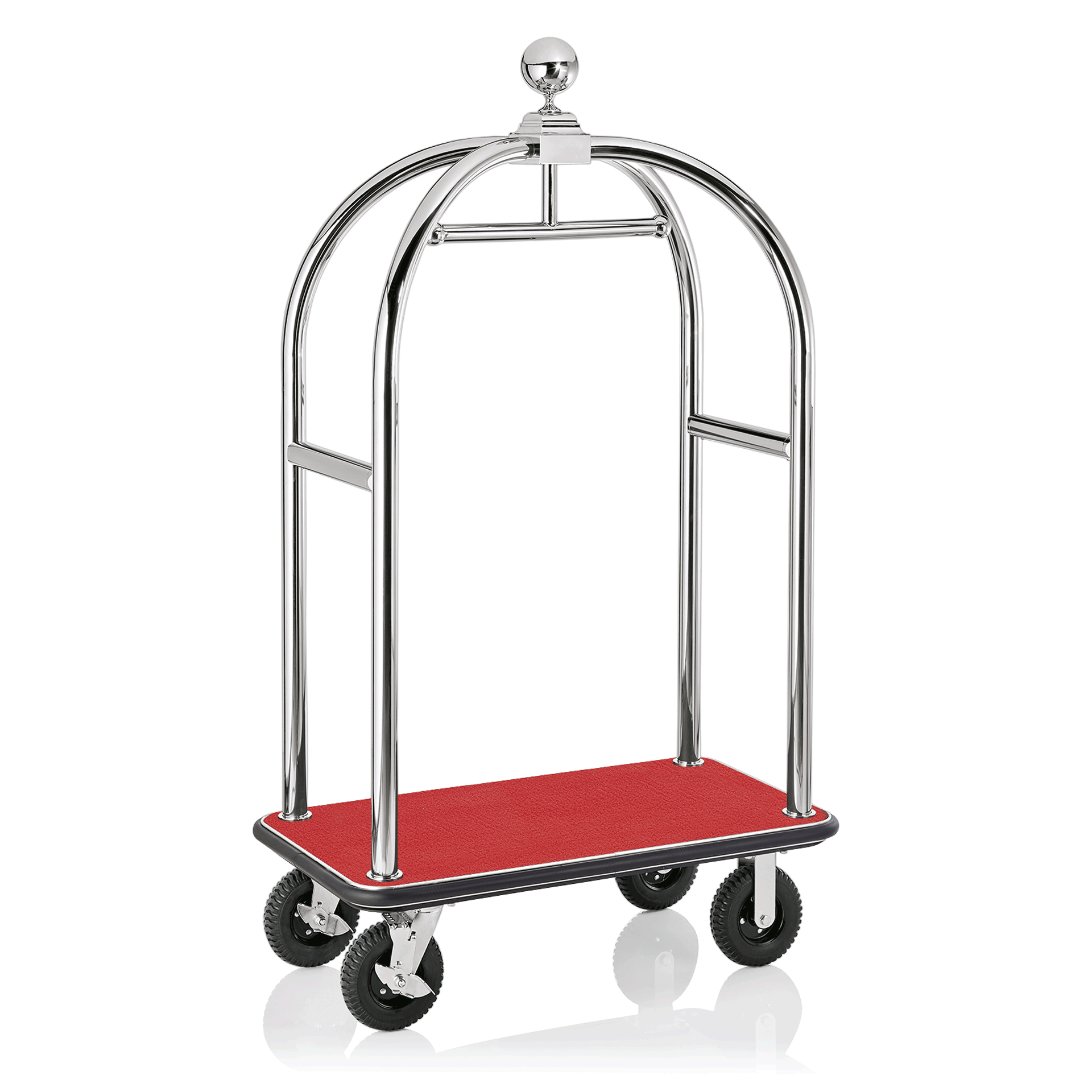 WAS Gepäckwagen DRIFT, 112 x 60 x 190 cm, silberfarben, grauer Teppich, Chromnic