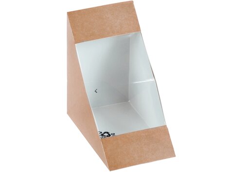 Pacovis Sandwich-Verpackung braun, Karton m. Fenster,123x72x123mm