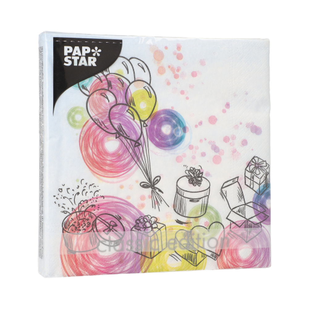 Papstar Servietten, 3-lagig 1/4-Falz 33 cm x 33 cm "Birthday Gifts"