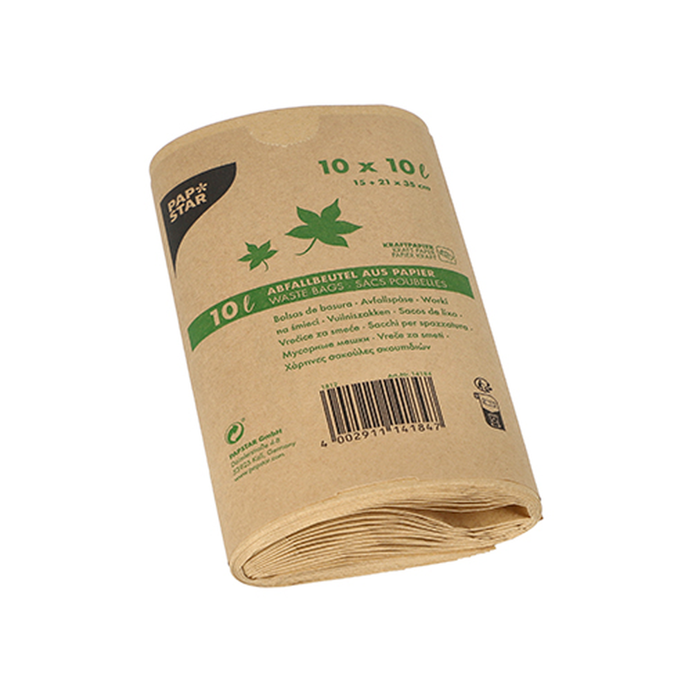 Papstar Abfallbeutel Kraftpapier 10 l 35 cm x 21 cm x 15 cm braun