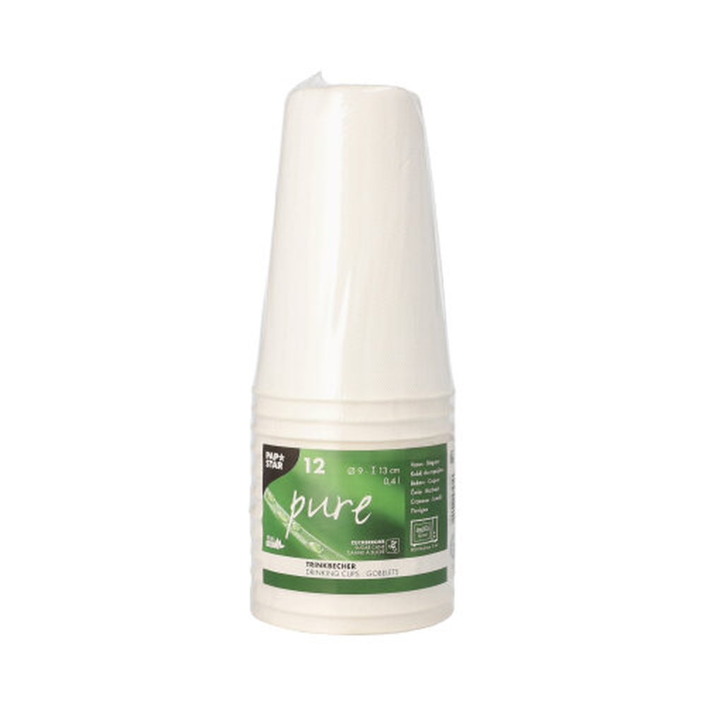PAPSTAR Trinkbecher Zuckerrohr pure 0,4 l Ø 9 cm · 13 cm weiss für Heißgetr