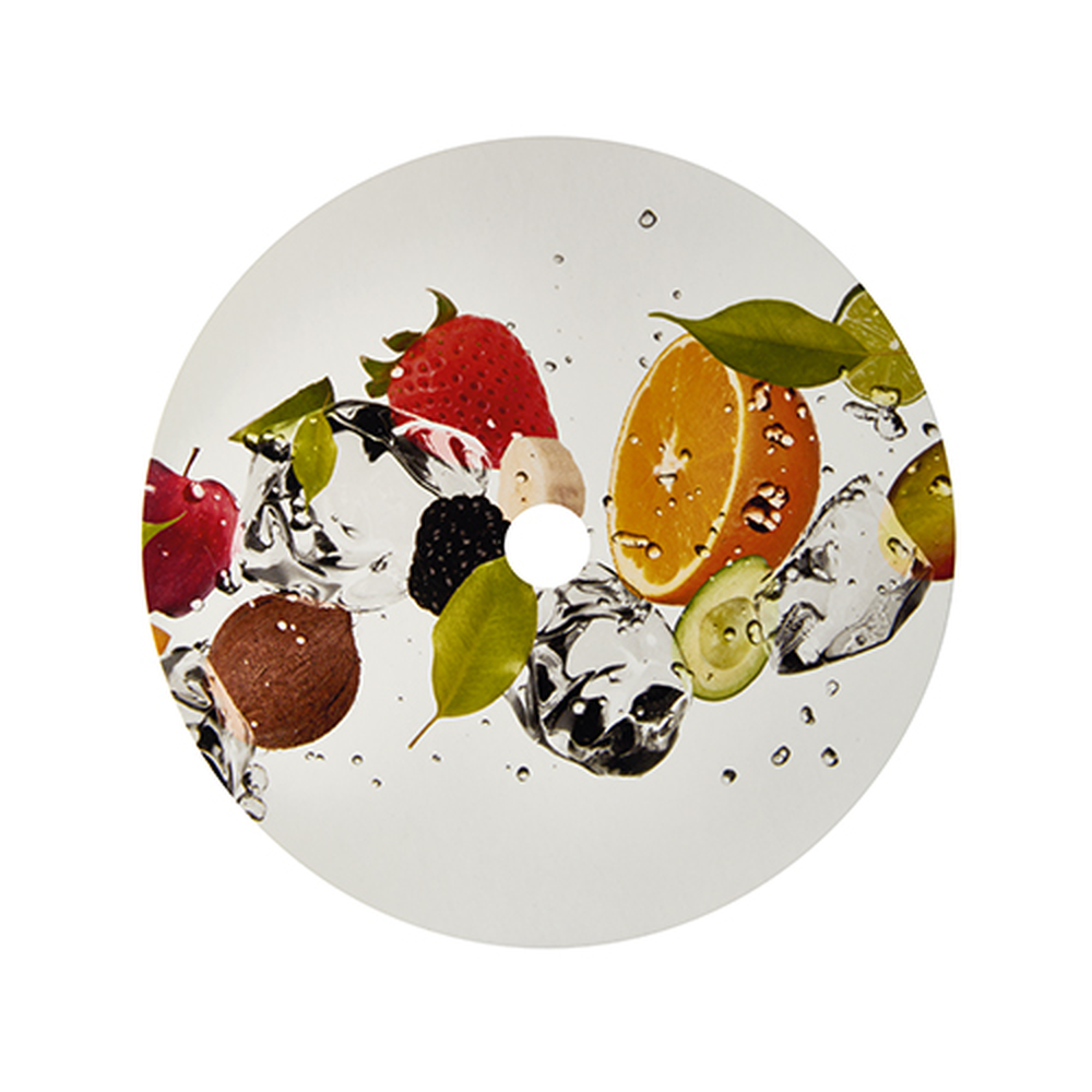 Papstar Abdeckungen für Becher, Pappe rund Ø 10 cm "Fruits" mit Lochung