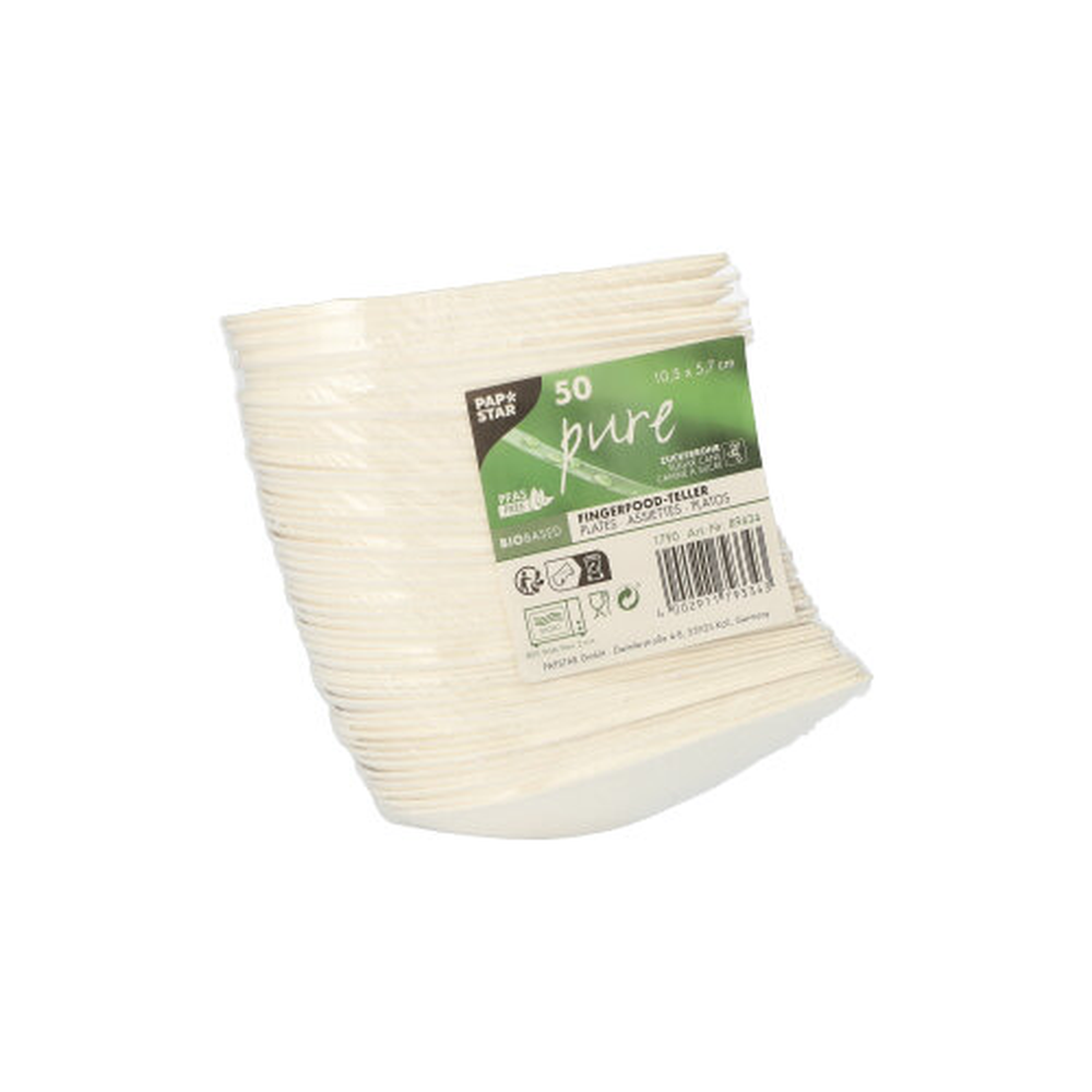 Papstar Fingerfood - Teller, Zuckerrohr "pure" 10,5 cm x 5,7 cm weiss "Drop"