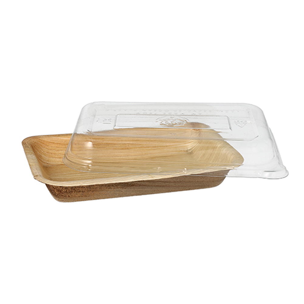 PAPSTAR Schalen, Palmblatt eckig 200 ml 4,8 cm x 12 cm x 18 cm mit rPET Decke