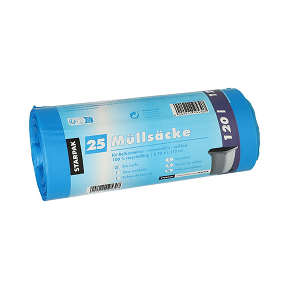 Papstar Müllsäcke, HDPE 120 l 110 cm x 70 cm blau