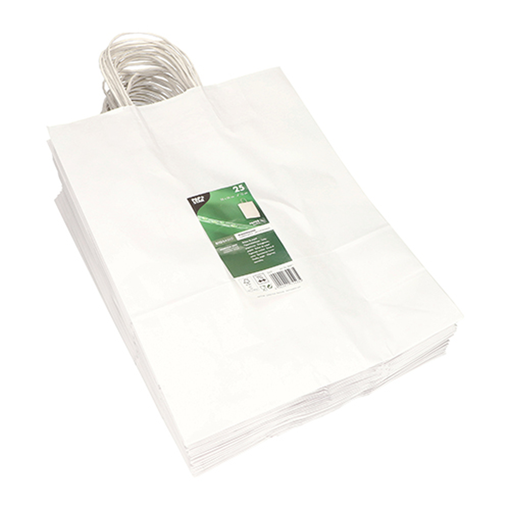 PAPSTAR Tragetaschen, Papier 35 cm x 26 cm x 12 cm weiss mit gedrehtem Trageg
