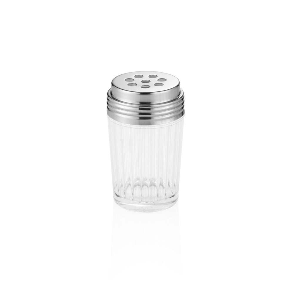 WAS Streuer, Ø 7 cm, Höhe 11,5 cm, 8 mm Perforierung, Glas, Chromnickelstahl 18/