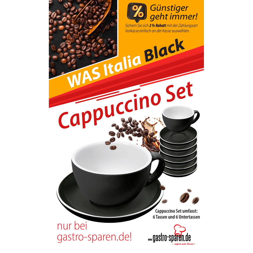 WAS CappuccinoSet ITALIA BLACK -12teilig