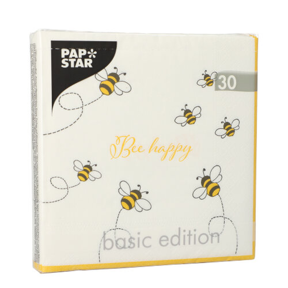 Papstar Servietten, 3-lagig 1/4-Falz 33 cm x 33 cm "Bee Happy"