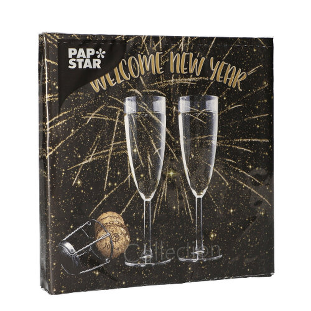 Papstar Servietten, 3-lagig 1/4-Falz 33 cm x 33 cm "Welcome New Year"