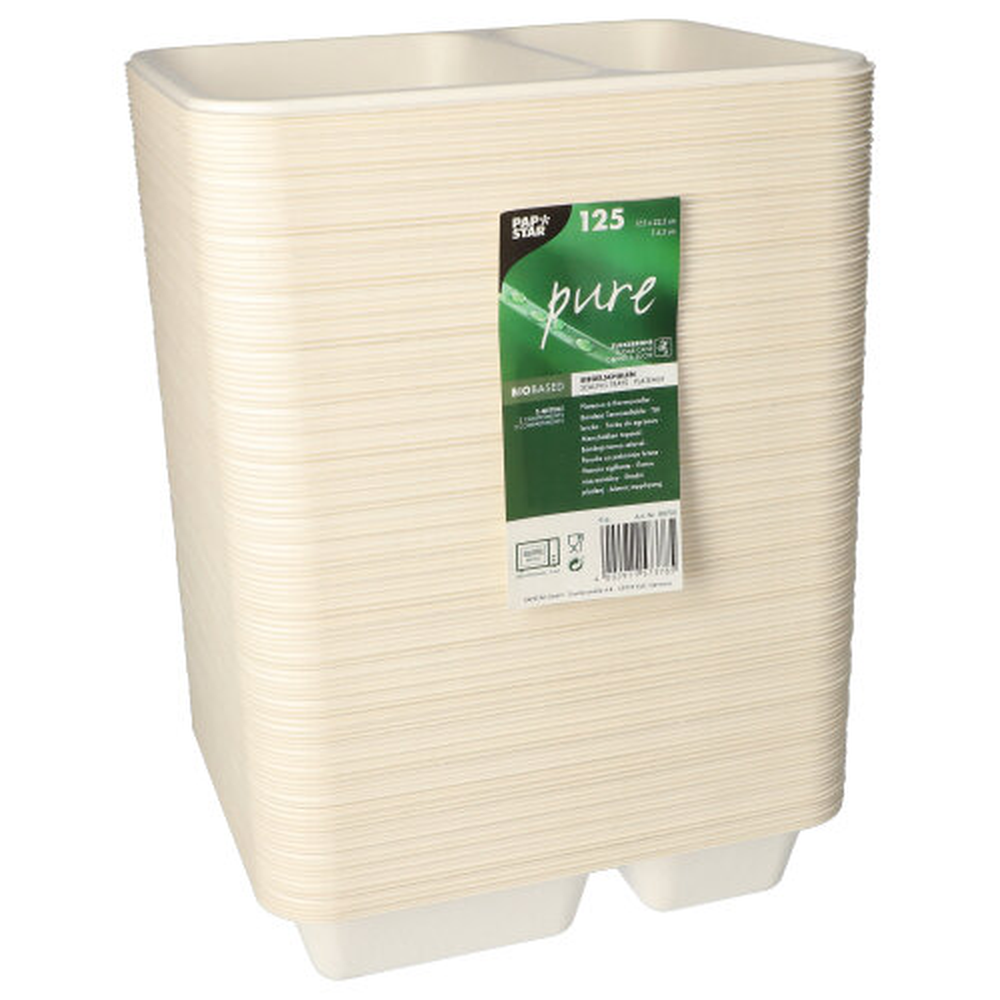 PAPSTAR Siegelschalen Zuckerrohr 2-geteilt 1250 ml 4,5 cm x 17,5 cm x 22,5 c