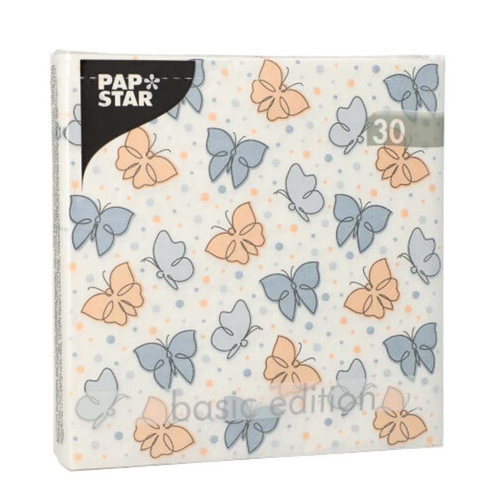 Papstar Servietten, 3-lagig 1/4-Falz 33 cm x 33 cm grau "Papillons"