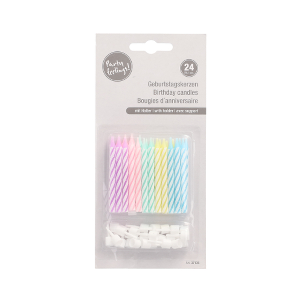 Papstar Geburtstagskerzen mit Halter 6 cm farbig sortiert pastell